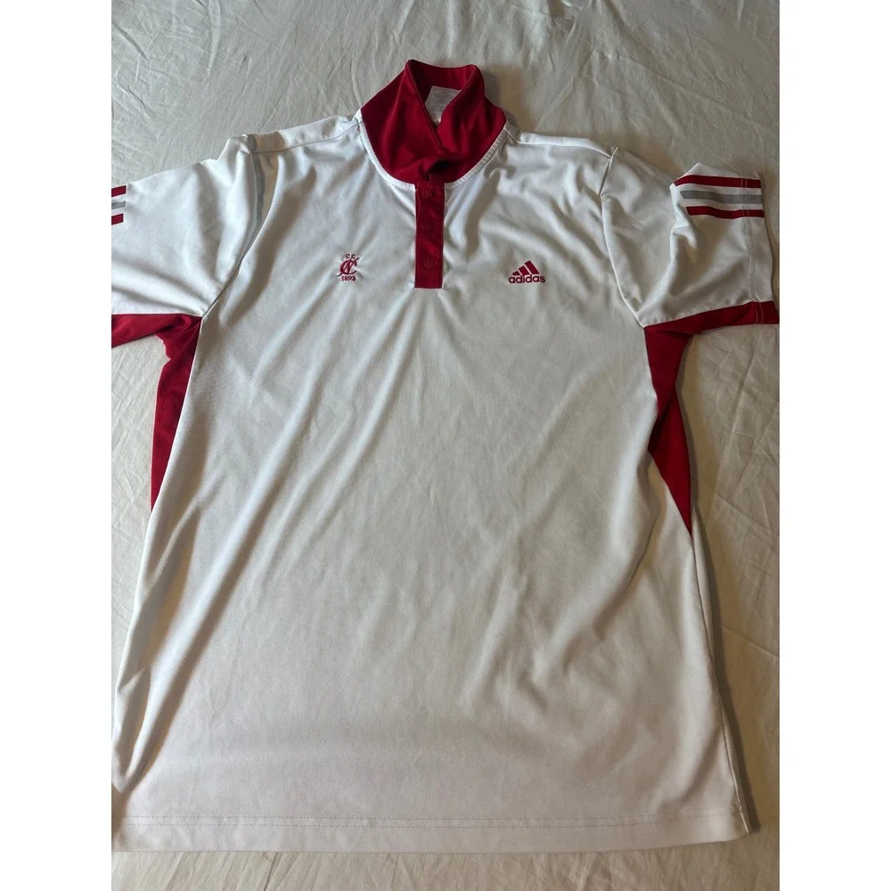 Adidas Polo Shirt Mens Large White Red  Climalite 1893 CC Graphic